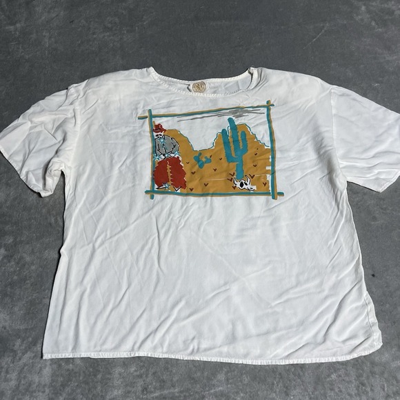 Tops - Vintage Deborah Barry Top Womens Large Cactus Cowboy Art To Wear Shoulder Pad